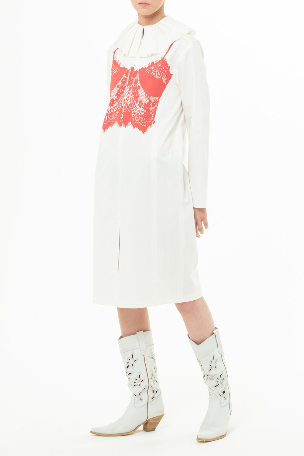 Dress with a print in the form of a lace top